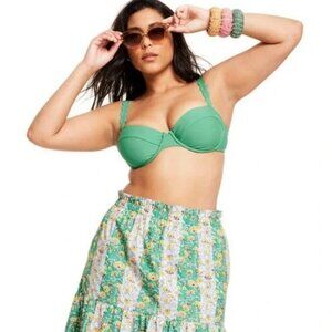 RHODE EMERALD GREEN SCALLOPED STRAP UNDERWIRE BIKINI SWIM TOP SIZE LARGE NWT